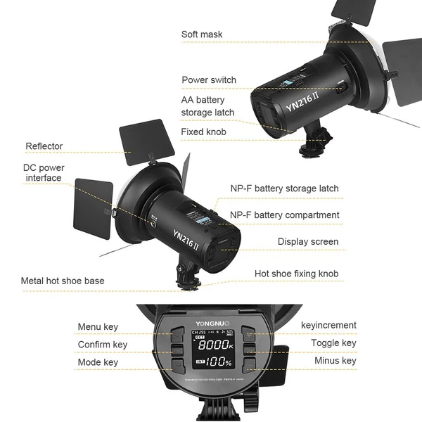 YONGNUO YN216II kétszínű LED videolámpa 24 W-os nagy teljesítményű fényképező lámpa