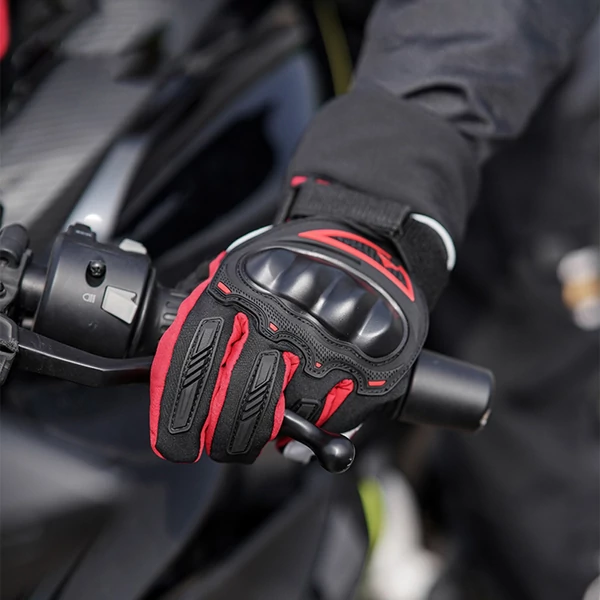 Téli motoros kesztyű vízálló meleg fényvisszaverő csíkkal - Piros, L méret