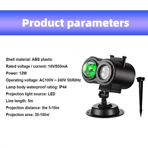 Karácsonyi ünnepi fényvetítő 2 az 1-ben Ocean Wave LED-es mozgóvetítő lámpa, vízálló 16 csúszdával, 10 szín bel- és kültéri használatra