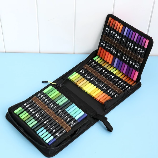 Art Markers Set Kétvégű ecsettoll Ecset és finom hegyek 120 színes toll