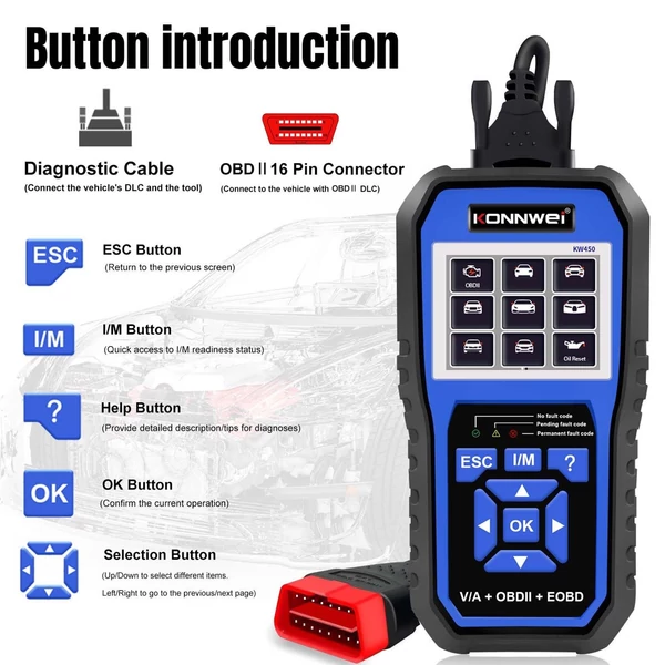 KONNWEI KW450 All System OBDⅡ szkenner diagnosztikai eszköz