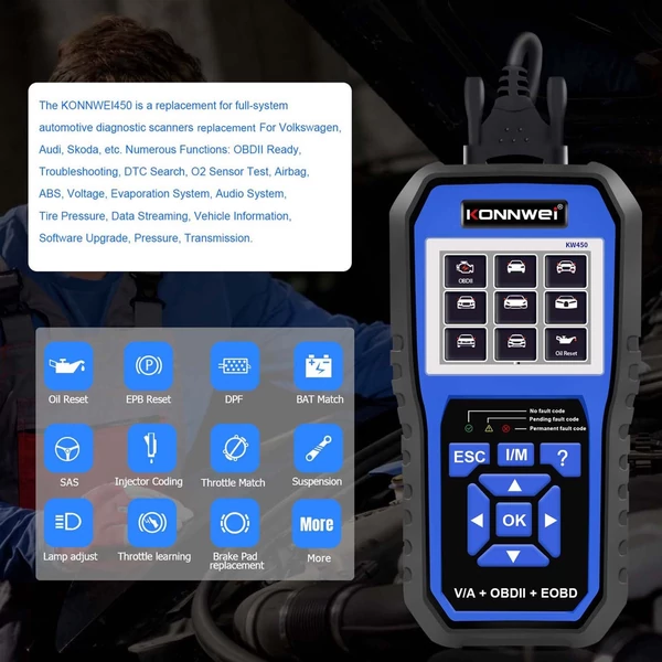 KONNWEI KW450 All System OBDⅡ szkenner diagnosztikai eszköz