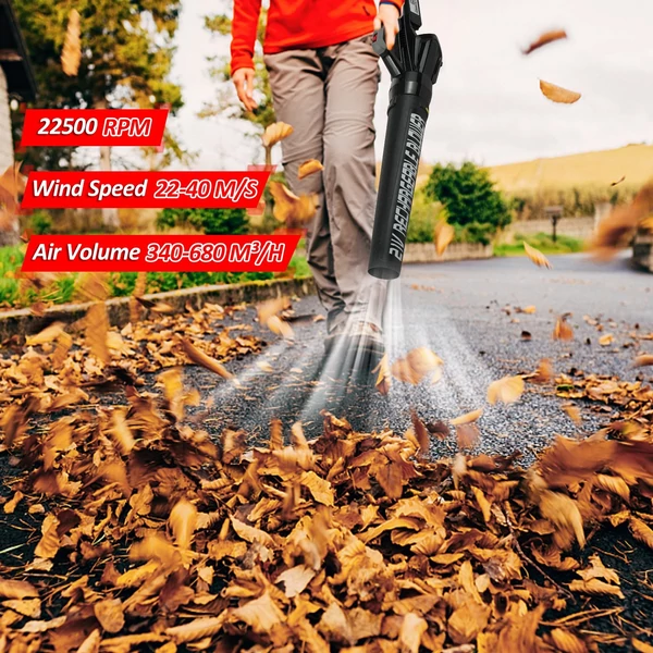 Lítium akkumulátoros erős viharfúvó lombhullató porfúvó levélfúvó teraszra, udvarra, járdára sebességszabályozó kapcsolóval - 1 akkumulátor