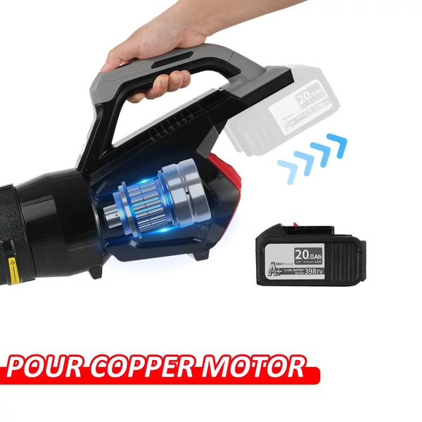 Lítium akkumulátoros erős viharfúvó lombhullató porfúvó levélfúvó teraszra, udvarra, járdára sebességszabályozó kapcsolóval - 1 akkumulátor