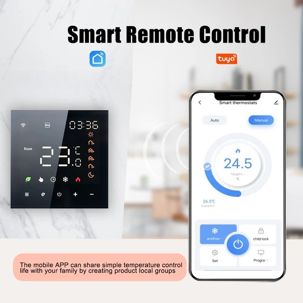Intelligens fali termosztát digitális programozható LCD érintőképernyős padlófűtés hőmérséklet-szabályozó - Fekete, Tuya WiFi 3A vízmelegítéshez