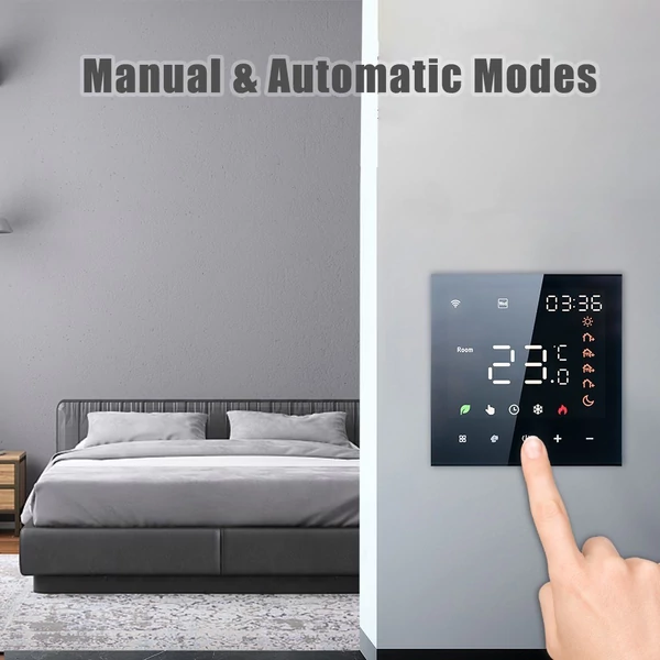 Intelligens fali termosztát digitális programozható LCD érintőképernyős padlófűtés hőmérséklet-szabályozó - Fehér, Tuya WiFi 16A elektromos fűtéshez