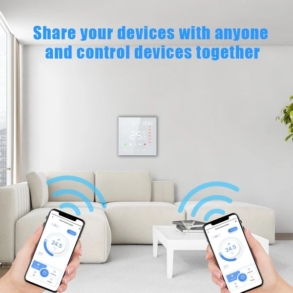 Intelligens fali termosztát digitális programozható LCD érintőképernyős padlófűtés hőmérséklet-szabályozó - Fehér, Tuya WiFi 16A elektromos fűtéshez