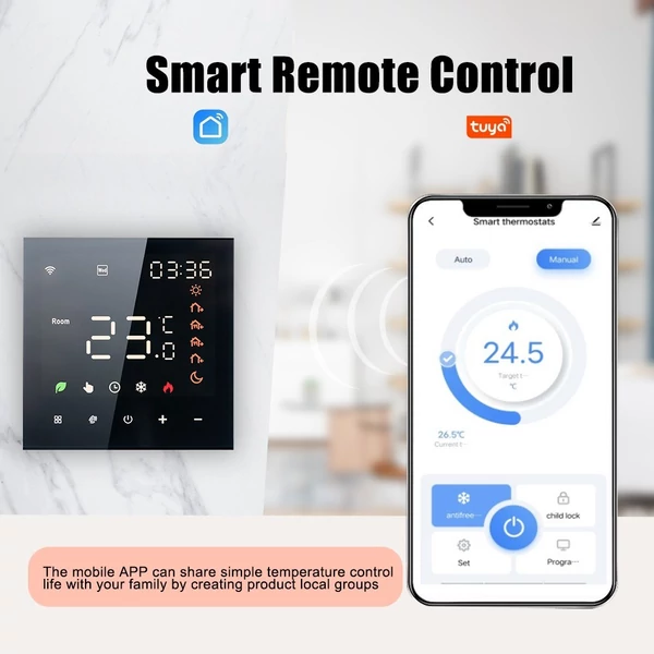 Intelligens fali termosztát digitális programozható LCD érintőképernyős padlófűtés hőmérséklet-szabályozó - Fehér, Tuya WiFi 16A elektromos fűtéshez