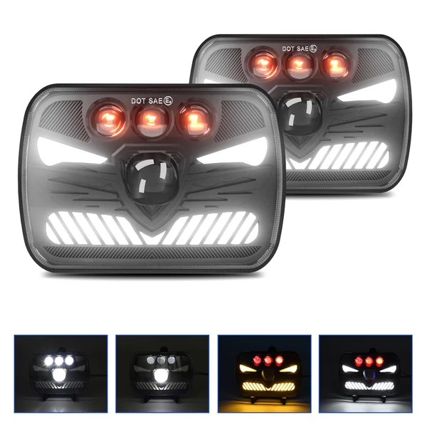 7x6 5x7 7 hüvelykes négyzet alakú LED-es fényszóró nappali menetfényekkel, irányjelző lámpa távolsági/tompított fény, 4 fényüzemmódú H4 csatlakozó (2 db)