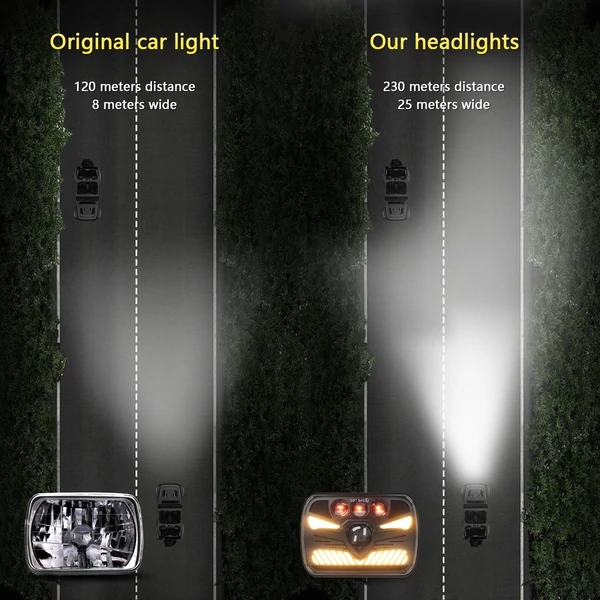 7x6 5x7 7 hüvelykes négyzet alakú LED-es fényszóró nappali menetfényekkel, irányjelző lámpa távolsági/tompított fény, 4 fényüzemmódú H4 csatlakozó (2 db)