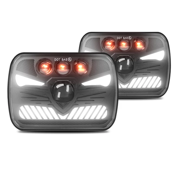 7x6 5x7 7 hüvelykes négyzet alakú LED-es fényszóró nappali menetfényekkel, irányjelző lámpa távolsági/tompított fény, 4 fényüzemmódú H4 csatlakozó (2 db)