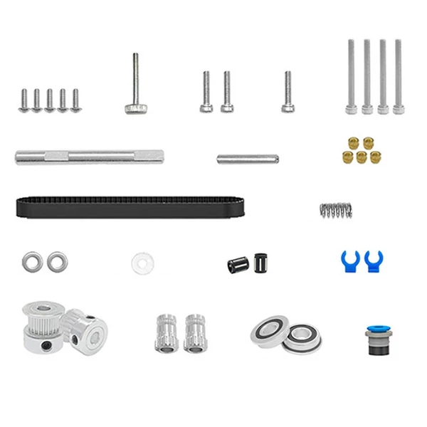 Voron M4 extruderkészlet, amely kompatibilis a Voron M4 3D nyomtatóval, GT2 20T szíjtárcsát, M3 BHCS csavart, 188 mm-es GT2 szíjhurkot és tárolódobozt tartalmaz