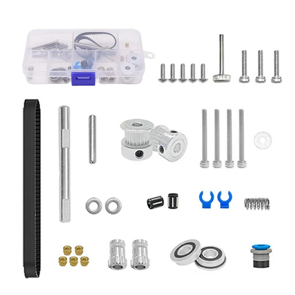 Voron M4 extruderkészlet, amely kompatibilis a Voron M4 3D nyomtatóval, GT2 20T szíjtárcsát, M3 BHCS csavart, 188 mm-es GT2 szíjhurkot és tárolódobozt tartalmaz