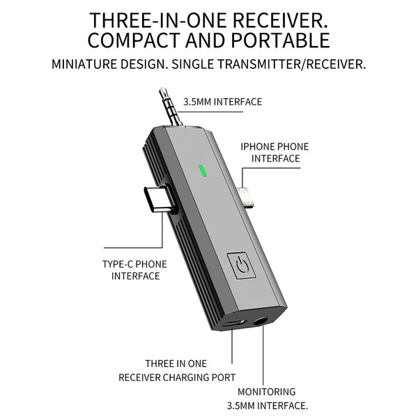 S17 Mini vezeték nélküli Lavalier mikrofon 3 az 1-ben vevő mobiltelefonhoz, 360°-os, körbefutó hajtókamikrofon - 1 vevő és 1 mikrofon