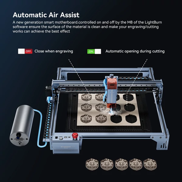 Atomstack Maker A10 V2 10 W lézergravírozó AC1 kamerával és R1 Pro többfunkciós tokmányokkal és forgóhengerrel