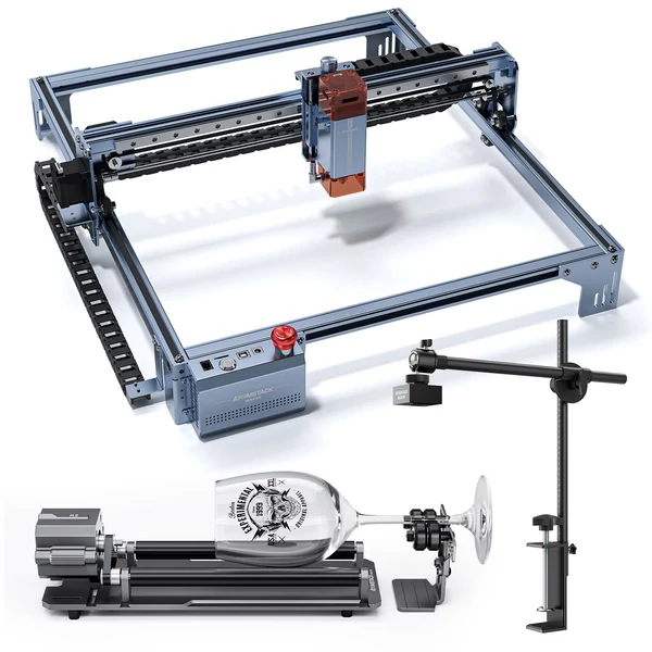 Atomstack Maker A10 V2 10 W lézergravírozó AC1 kamerával és R1 Pro többfunkciós tokmányokkal és forgóhengerrel
