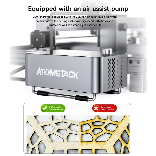 ATOMSTACK X20 Pro 20W lézergravírozó vágógép Y-tengely hosszabbító készlettel és 1db F3 védőpanellel és levegősegéd kiegészítővel