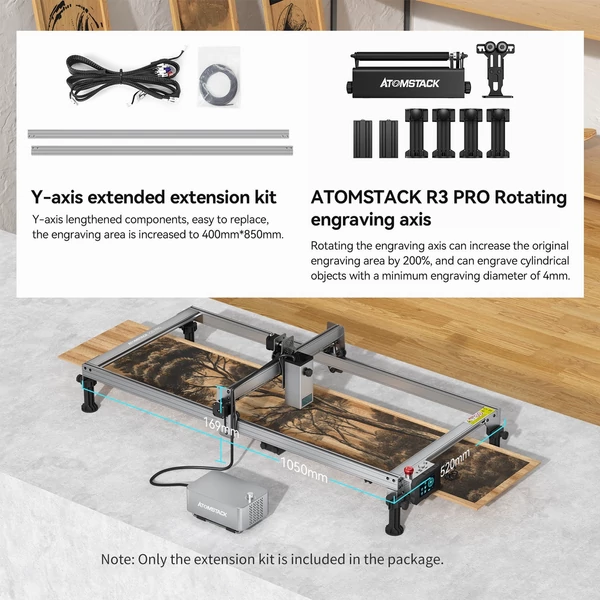ATOMSTACK X20 Pro 20W lézergravírozó vágógép Y-tengely hosszabbító készlettel és levegősegéd kiegészítővel