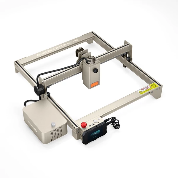 Atomstack S30 Pro 33 W lézergravírozó F30 Pro légsegéd rendszerrel és két fa 400x400 mm-es méhsejt munkaasztallal