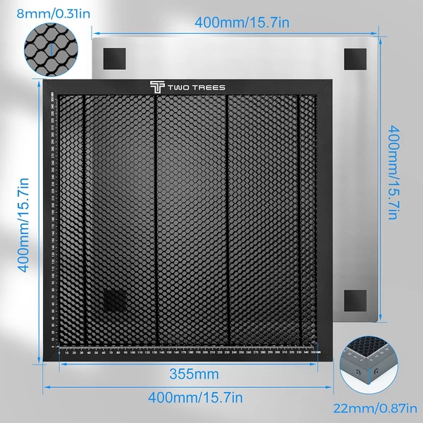 Atomstack S30 Pro 33 W lézergravírozó F30 Pro légsegéd rendszerrel és két fa 400x400 mm-es méhsejt munkaasztallal