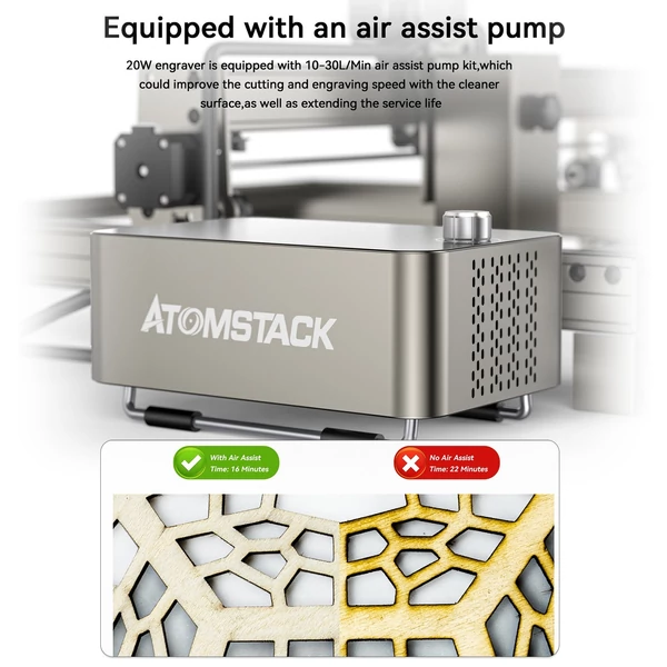 ATOMSTACK S20 Pro 20W lézergravírozó két fával 800x800x400mm védődobozzal és 500x500mm méhsejt munkaasztallal