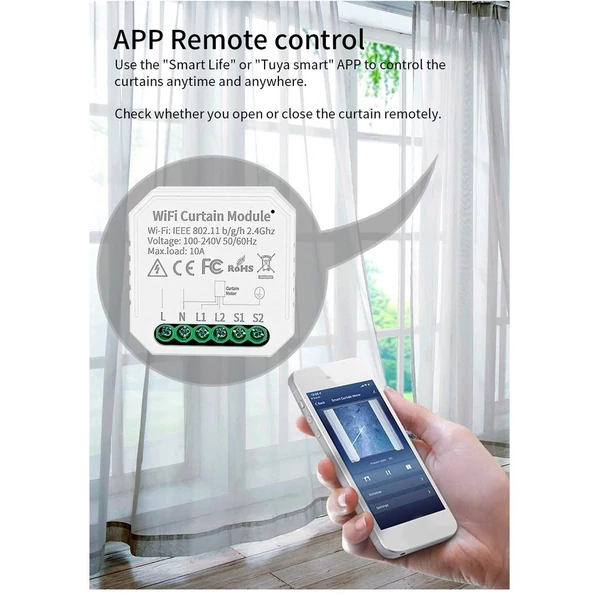 Tuya WIFI intelligens függönymodul kapcsoló mobiltelefonos távirányító alkalmazásvezérlés, kompatibilis az Alexával és a Google Assistant hangvezérléshez