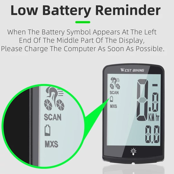 WEST BIKING Digitális kerékpáros sebességmérő, vízálló, teljes képernyős mobiltelefon-alkalmazásvezérlő