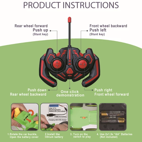 Távirányítós őrült ugróautós táncos autós játék zenei fényekkel - Zöld