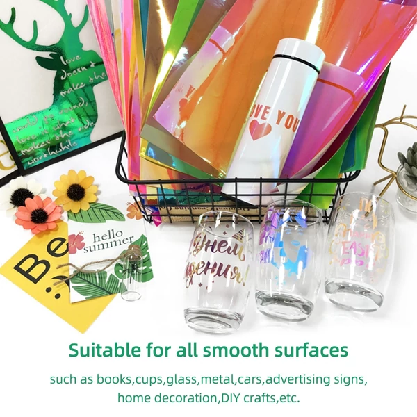 7 színű holografikus öntapadó kézműves vinil 30,5x30,5 cm 2 db transzferfóliával, amely kompatibilis a Cricut Silhouette Cameo matricákkal