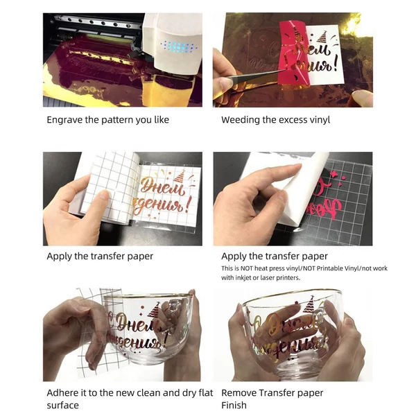 7 színű holografikus öntapadó kézműves vinil 30,5x30,5 cm 2 db transzferfóliával, amely kompatibilis a Cricut Silhouette Cameo matricákkal