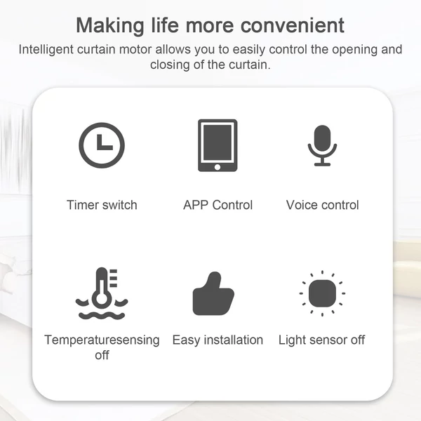 Intelligens függönymotor elektromos függönyrobot APP távirányító időzítő beállítási hőmérséklet és fényérzékelő (a római rúdhoz használatos)