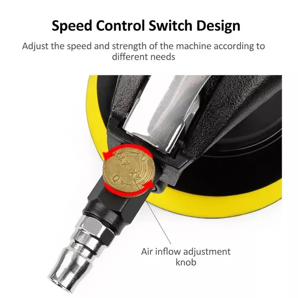 5 hüvelykes levegős véletlenszerű nagy teherbírású pneumatikus tenyércsiszoló, polírozás autókhoz, fémhez, fához, viaszos fémmunkákhoz