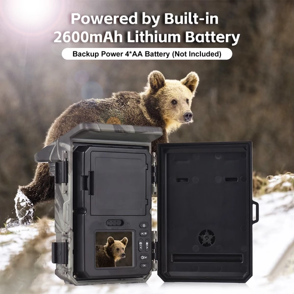 Napenergiával működő éjszakai nyomkövető vadászkamera 50 MP 4K 2600 mAh beépített lítium akkumulátor 0,3 s kioldási idő 120° észlelési szög - memóriakártya nélkül