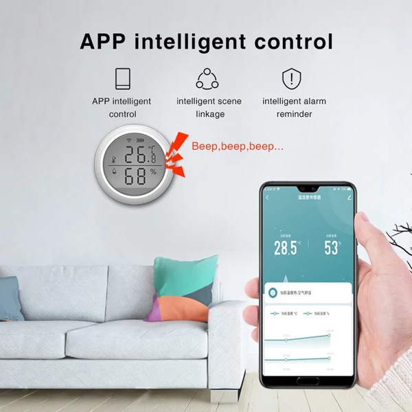 WiFi Smart hőmérséklet páratartalom érzékelő Tuya APP távirányító LCD képernyővel, nagy pontosságú T&H érzékelővel ℃/℉ kapcsolható
