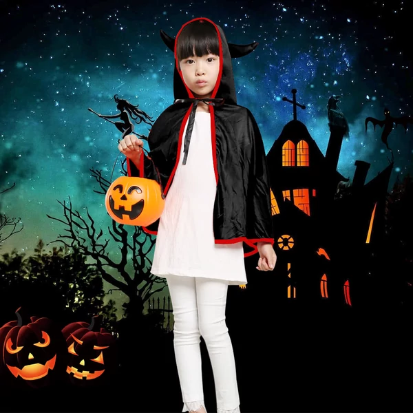 Uniszex gyerek Halloween köpeny ökörszarv kapucnival Cosplay szerepjáték Party Cape jelmez - Fekete