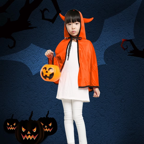 Uniszex gyerek Halloween köpeny ökörszarv kapucnival Cosplay szerepjáték Party Cape jelmez - Narancs