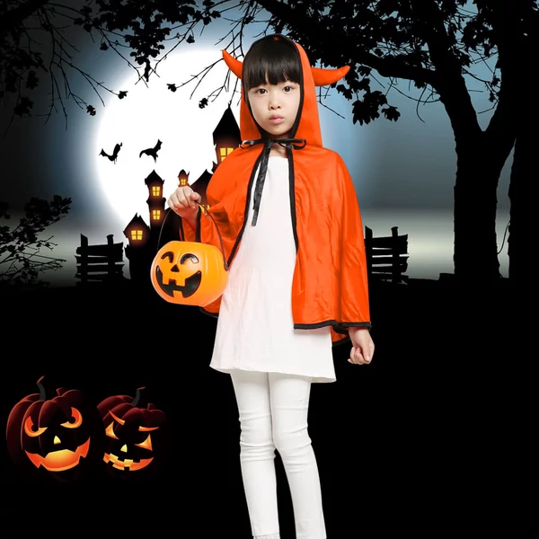 Uniszex gyerek Halloween köpeny ökörszarv kapucnival Cosplay szerepjáték Party Cape jelmez - Narancs