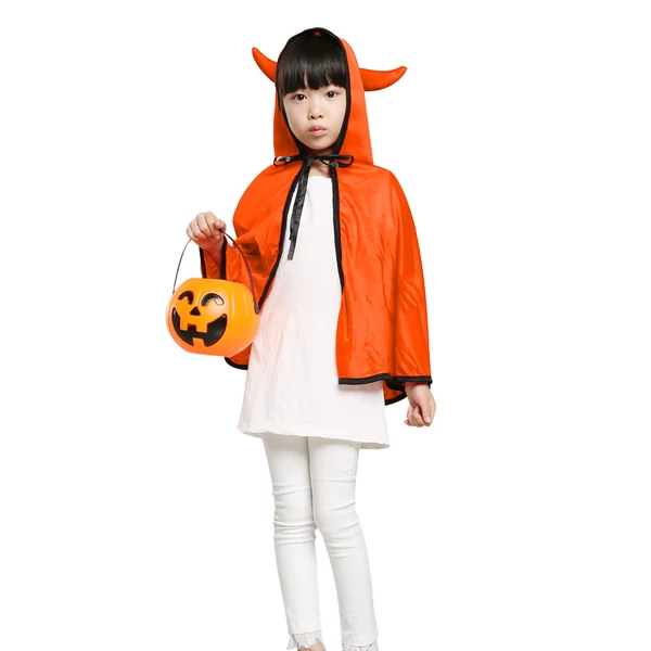 Uniszex gyerek Halloween köpeny ökörszarv kapucnival Cosplay szerepjáték Party Cape jelmez - Narancs