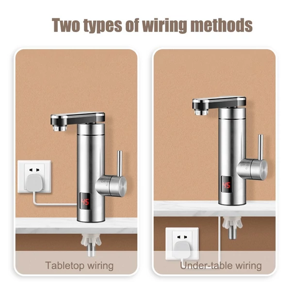 Azonnali elektromos melegítő csap 3300 W, nagy hatékonyságú LED digitális hőmérséklet-kijelző rozsdamentes acél konyhába, fürdőszobába