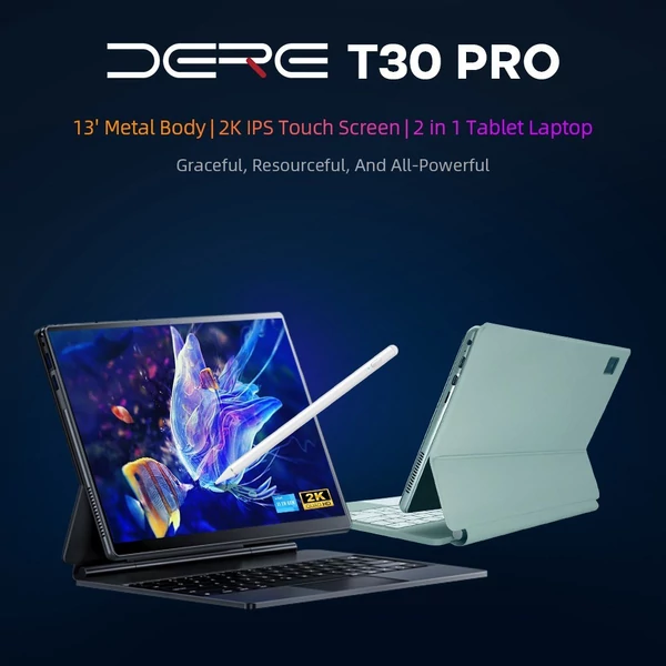 DERE T30 Pro Tablet Laptop 13 hüvelykes 2K IPS érintőképernyő D-ceruzával, Windows 11, 16 GB RAM - Zöld, 512 GB SSD