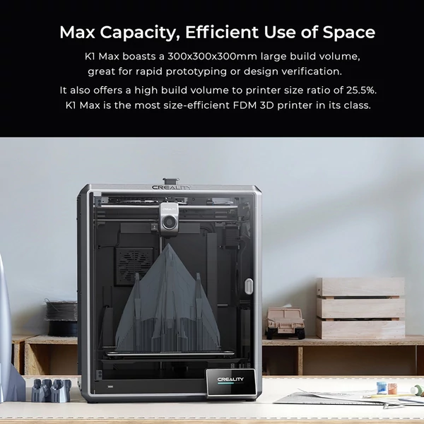 Creality K1 Max FDM 3D nyomtató beépített AI LiDAR és AI kamera 300x300x300mm beépítési térfogat 600mm/s nyomtatási sebesség