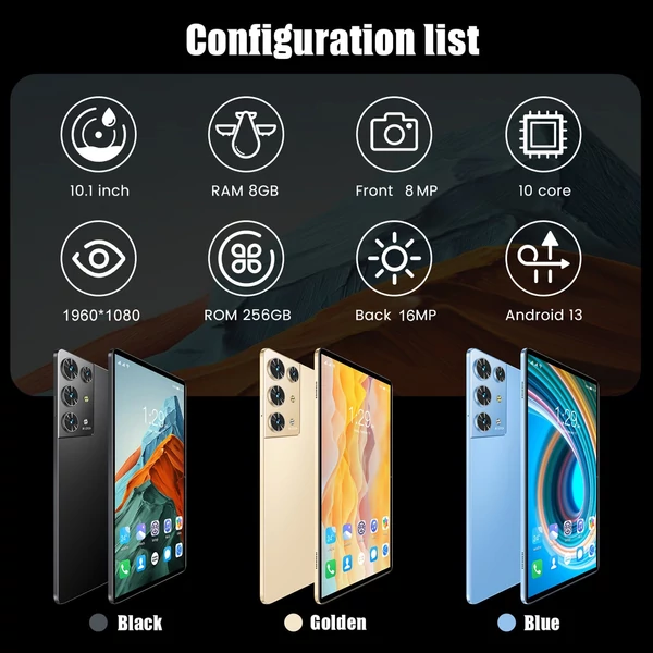 10,1 hüvelykes táblagép 8 GB + 256 GB 5G 10 magos MTK6797 128 GB bővíthető memória BT5.0 7000 mAh - Kék