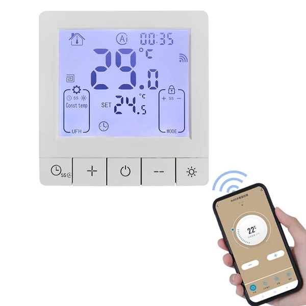 Intelligens termosztát WiFi Tuya App programozható hőmérséklet-szabályozáshoz - 16A elektromos padlófűtéshez