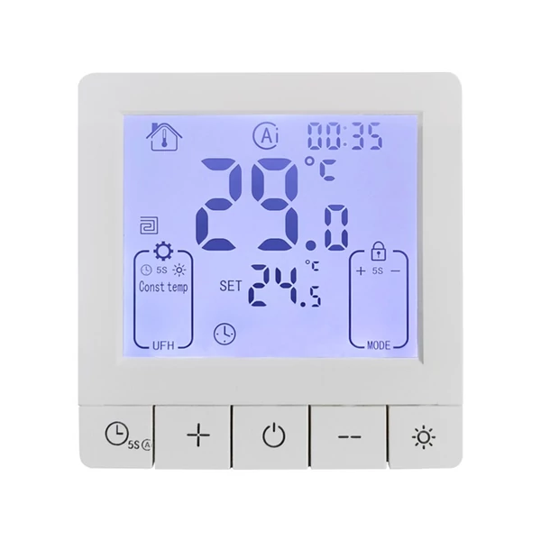 Intelligens termosztát programozható hőmérséklet-szabályozáshoz IP20 védelem 24 órás időzített be/ki  - 3A víz- és padló melegítéshez