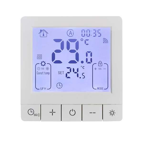 Intelligens termosztát programozható hőmérséklet-szabályozáshoz IP20 védelem 24 órás időzített be/ki - 3A víz- és padló melegítés