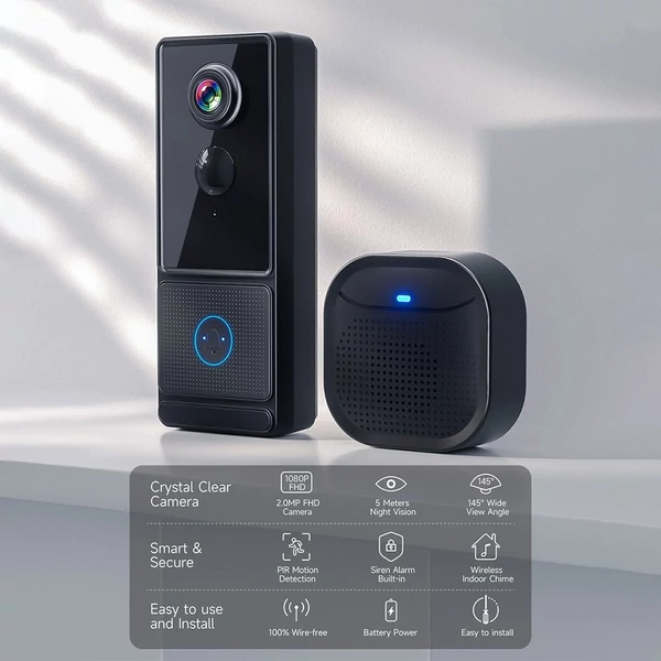 Vezeték nélküli intelligens video csengő kamera 1080P HD éjszakai látás felhő tároló IP65 vízálló támogató alkalmazás távirányító