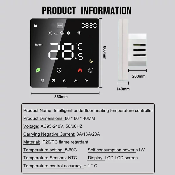 LCD kijelző intelligens hőmérséklet-szabályozó elektromos vízmelegítő készülék termosztát heti programozható funkcióval