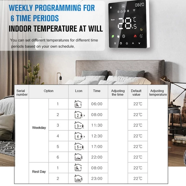 LCD kijelző intelligens hőmérséklet-szabályozó elektromos vízmelegítő készülék termosztát heti programozható funkcióval