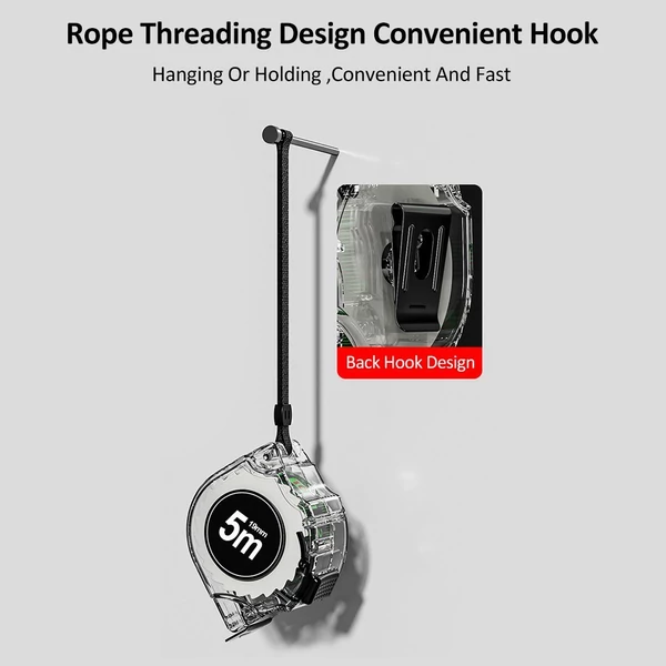 Nagy pontosságú mérőszalag, fluoreszkáló színes kétoldalas vonalzó átlátszó burkolatú, fém tengelyskálával, zuhanás- és kopásálló - 5m x 19mm