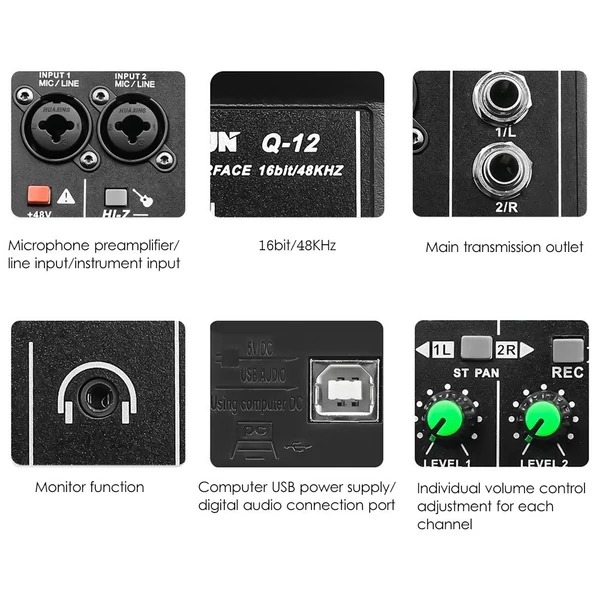 Q12 Audio Interface Professzionális rögzítő hangkártya